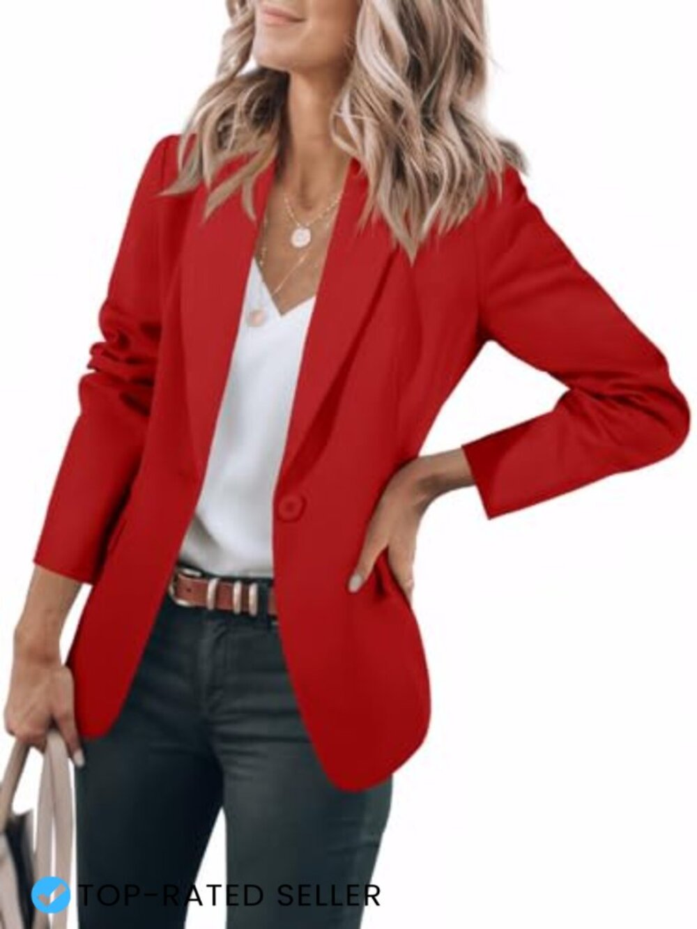 Cicy Bell Womens Open Front One Button Blazer Long Sleeve Work Office Suit